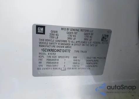 2017 Chevrolet Silverado 1500 2Lt from USA, damaged, VIN 1GCVKREC4HZ124772